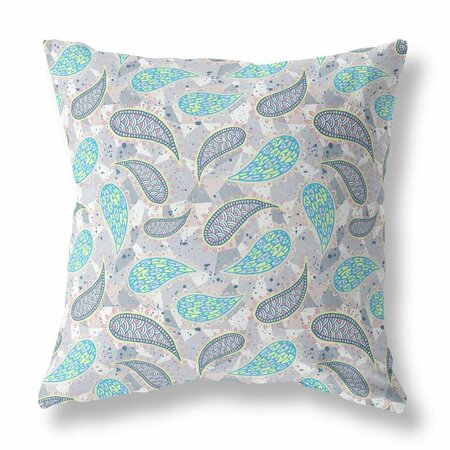 HOMEROOTS 16 in. Boho Paisley Indoor & Outdoor Throw Pillow Green Gray & Black 414065